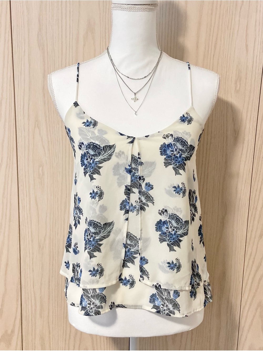 H&M Shirt Womens 2 Fairy Y2K Romantic Blue Floral White Camisole Tank Top Blouse